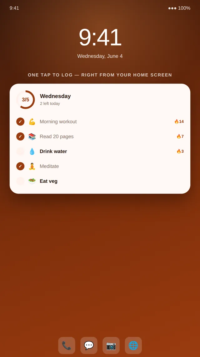 Streakly home-screen widget listing habits
